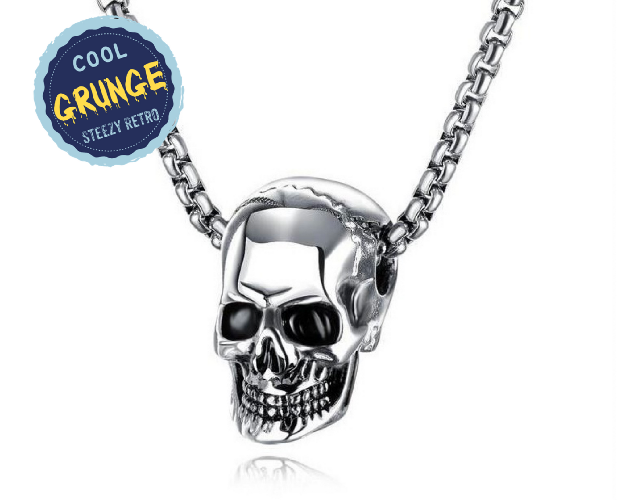 Skull Pendant 1" Stainless Steel 3 Colors w/ 21" Necklace