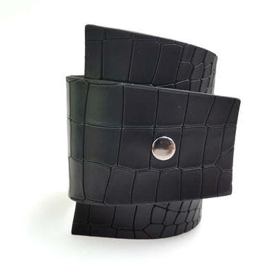 Designer Black Leather Vintage Wrap 2-Snap Cuff Bracelet
