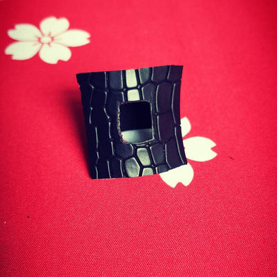 Designer Black Leather Vintage Wrap 2-Snap Cuff Bracelet