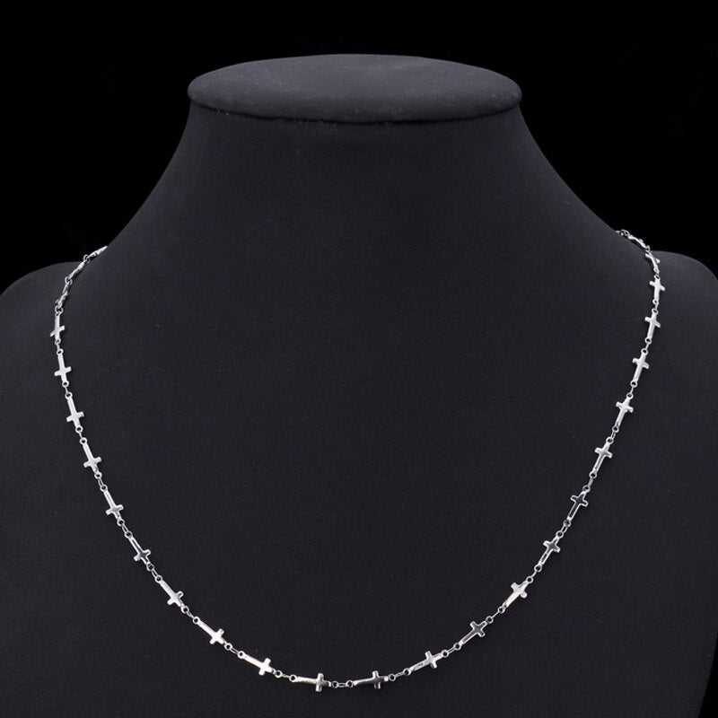 Cross Link Retro Stainless Steel Silver 22.5" Necklace