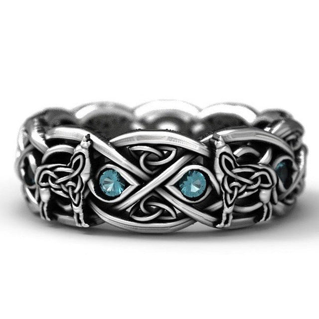 Viking Wolf Blue CZ Stainless Steel Size 7-11 Ring