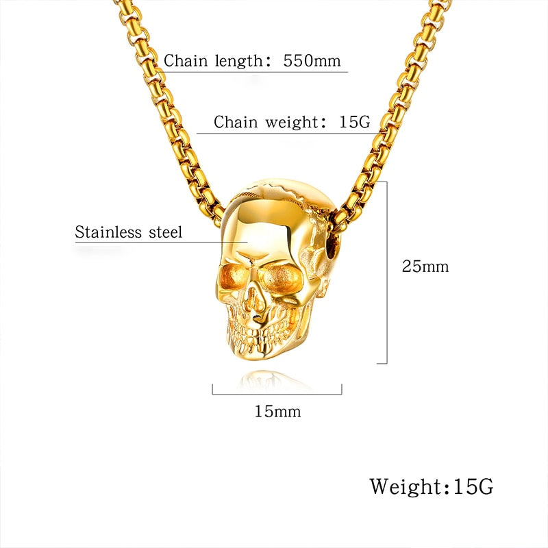 Skull Pendant 1" Stainless Steel 3 Colors w/ 21" Necklace