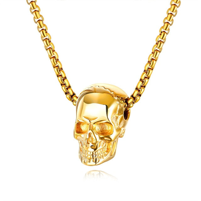 Skull Pendant 1" Stainless Steel 3 Colors w/ 21" Necklace