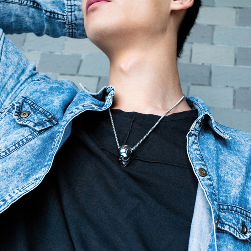 Skull Pendant 1" Stainless Steel 3 Colors w/ 21" Necklace