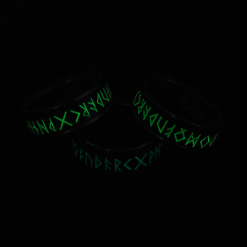 Viking Glow-in-the-Dark Rune Metal Choice: Silver Black Gold Size 7-12 Unisex Ring