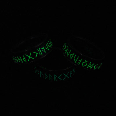 Viking Glow-in-the-Dark Rune Metal Choice: Silver Black Gold Size 7-12 Unisex Ring