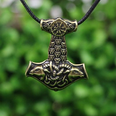 Viking/Norse Ram Thor’s Hammer Silver or Bronze Zinc 18" Cord Necklace Unisex