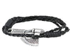 Viking Ax Silver Zinc Black Leather 40cm Bracelet