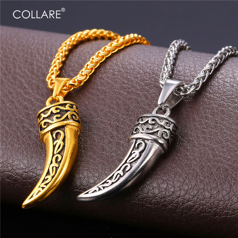 Viking Steel Wolf Fang Unisex Necklace Pendant! In Both Gold And Steel Colors! - Viking Jewelry Life