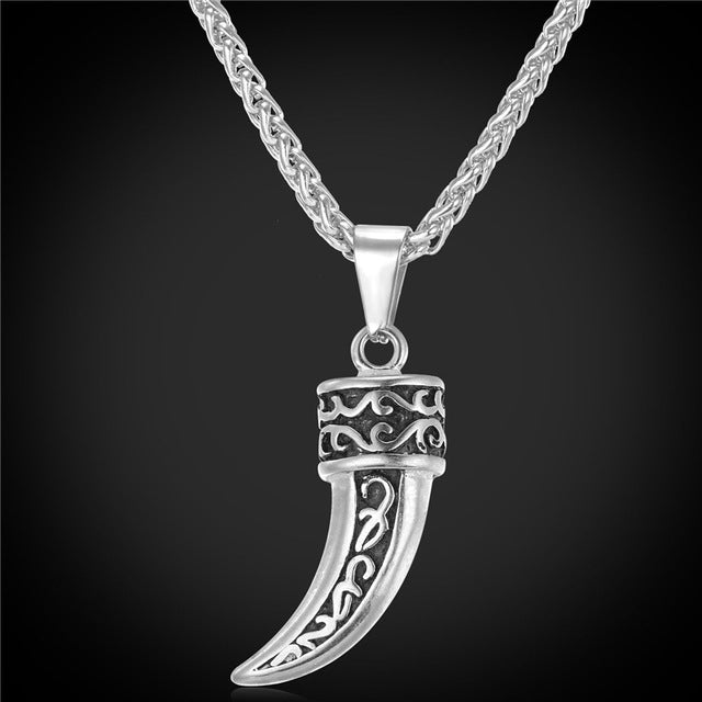 Viking Steel Wolf Fang Unisex Necklace Pendant! In Both Gold And Steel Colors! - Viking Jewelry Life