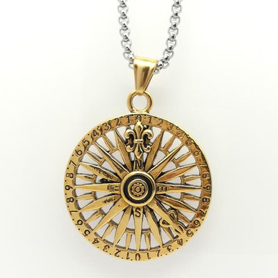 Viking/Norse Compass Silver or Gold Stainless Steel Pendant w/ Box Chain Necklace Unisex
