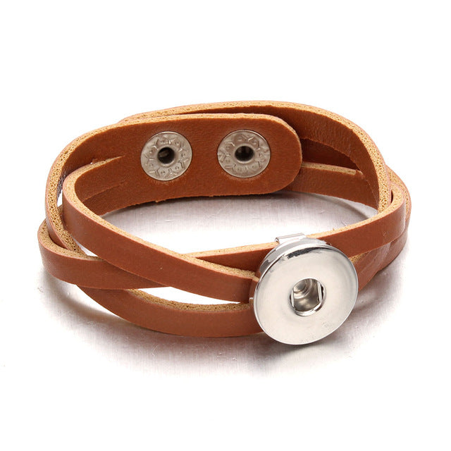 Snap Button Tan Leather Vintage 18/20MM Alloy Snap Button Jewelry Unisex