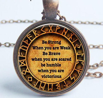 Viking Quote Rune Zinc Necklace Silver-Black- Bronze-or Cooper-Tone