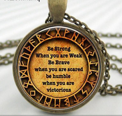 Viking Quote Rune Zinc Necklace Silver-Black- Bronze-or Cooper-Tone