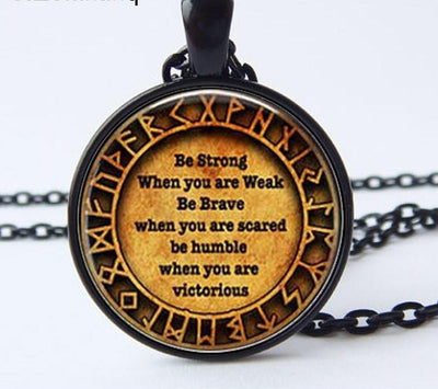 Viking Quote Rune Zinc Necklace Silver-Black- Bronze-or Cooper-Tone