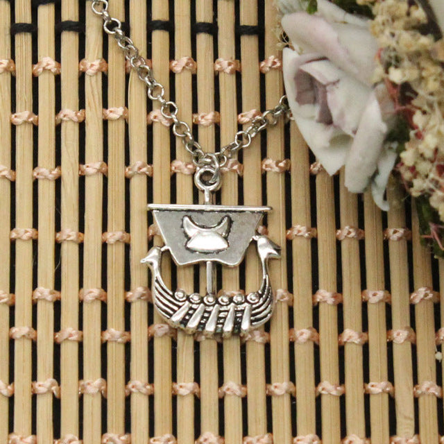 Viking Longboat Antiqued Silver Alloy Pendants w/ Necklace 16"-35" Unisex