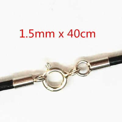 Black Leather 1.5/2/3mm Necklace 13.8"-25.6" 925 Sterling Silver Circle/ Lobster Clasp Unisex