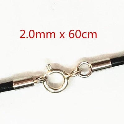 Black Leather 1.5/2/3mm Necklace 13.8"-25.6" 925 Sterling Silver Circle/ Lobster Clasp Unisex