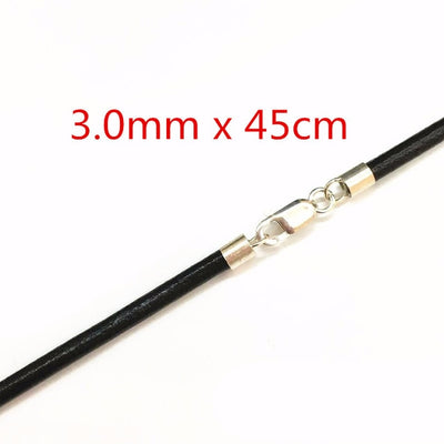 Black Leather 1.5/2/3mm Necklace 13.8"-25.6" 925 Sterling Silver Circle/ Lobster Clasp Unisex