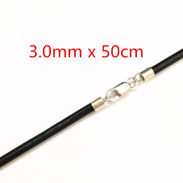 Black Leather 1.5/2/3mm Necklace 13.8"-25.6" 925 Sterling Silver Circle/ Lobster Clasp Unisex