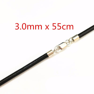 Black Leather 1.5/2/3mm Necklace 13.8"-25.6" 925 Sterling Silver Circle/ Lobster Clasp Unisex