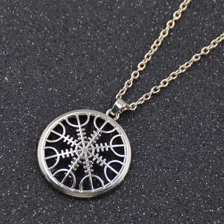 Icelandic Viking Helm of Awe Silver Zinc Pendant W/ Necklace