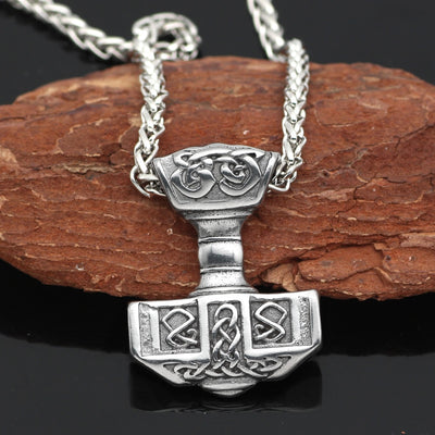 Bold Thor's Hammer Silver Stainless Black Cord/ Chain 24" Necklace