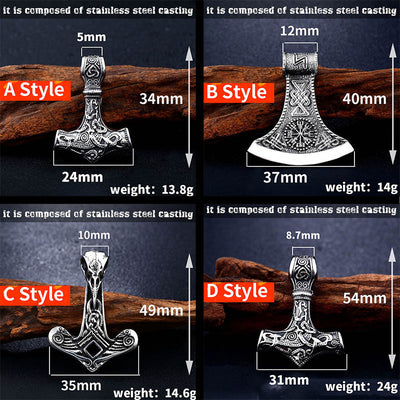 Mjolnir Stainless Steel & Black Leather Braided Bracelet 3 Sizes 7"- 8.6" Styles Unisex