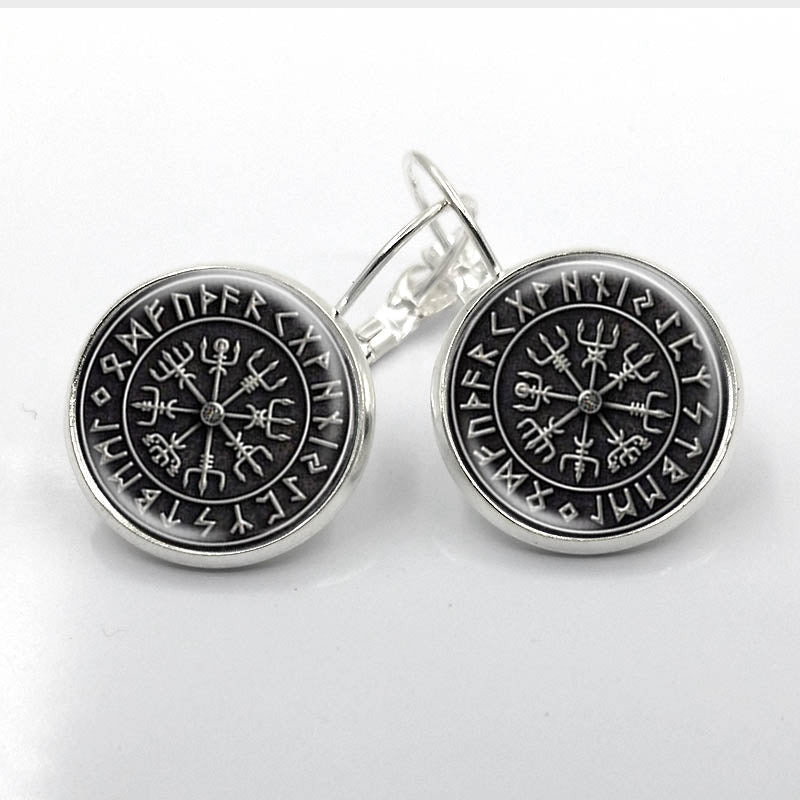 Norse Odin Rune Zinc & Glass 16mm Silver or Bronze Drop Earrings