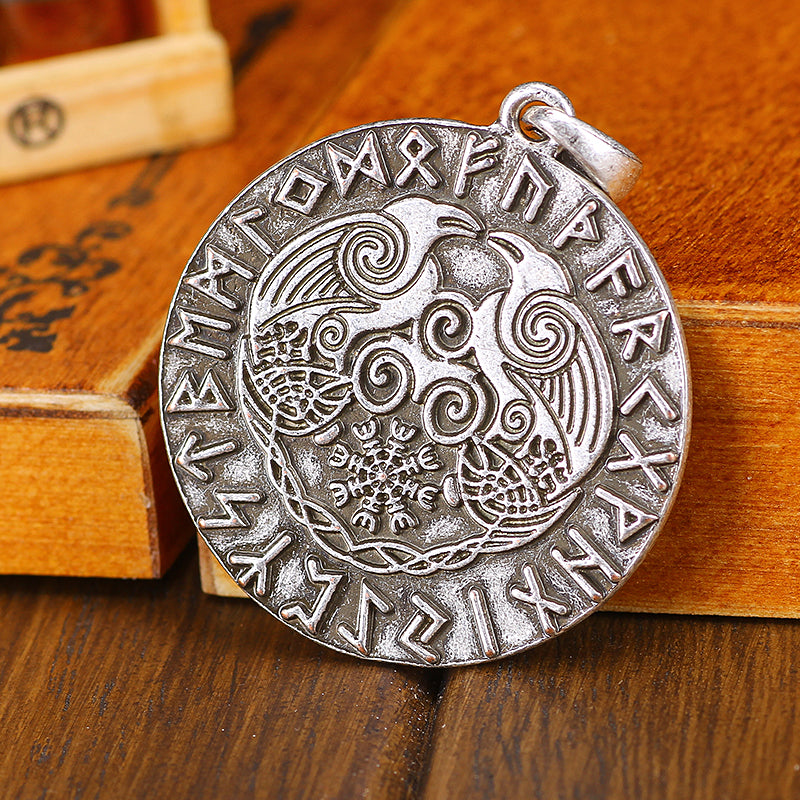 Viking/Norse Odin Ravens & Rune 35 mm Zinc Antiqued-Silver Pendant Only Unisex