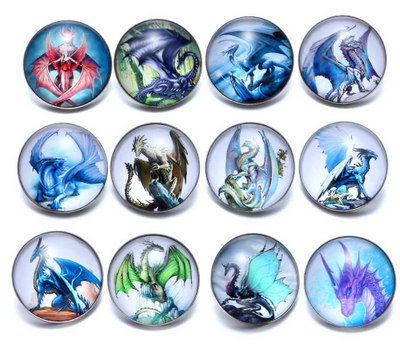 Dragons Set of 12-18mm Snap Buttons Set A or Set B  Silver Alloy Unisex Trend