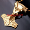 Large Thor Hammer Sheep Gold Stainless Steel 3" Pendant w/ Chain Necklace