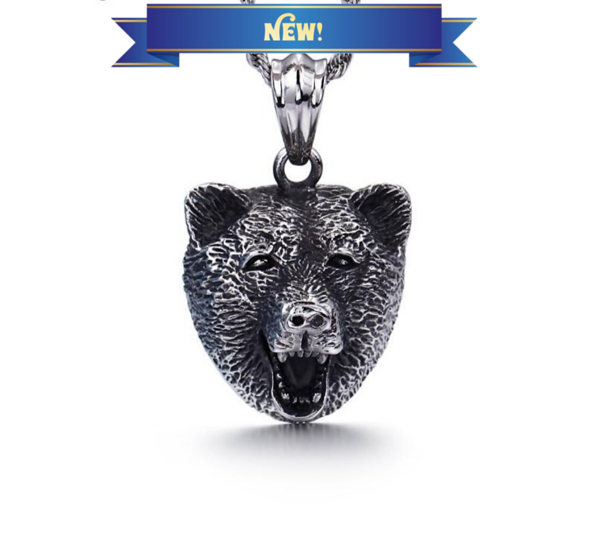 Bear Pendant Stainless Steel 24" Chain Necklace