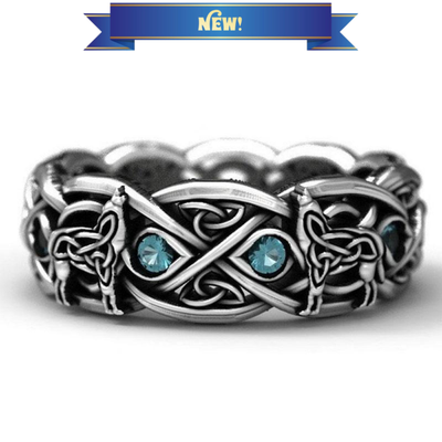 Viking Wolf Blue CZ Stainless Steel Size 7-11 Ring