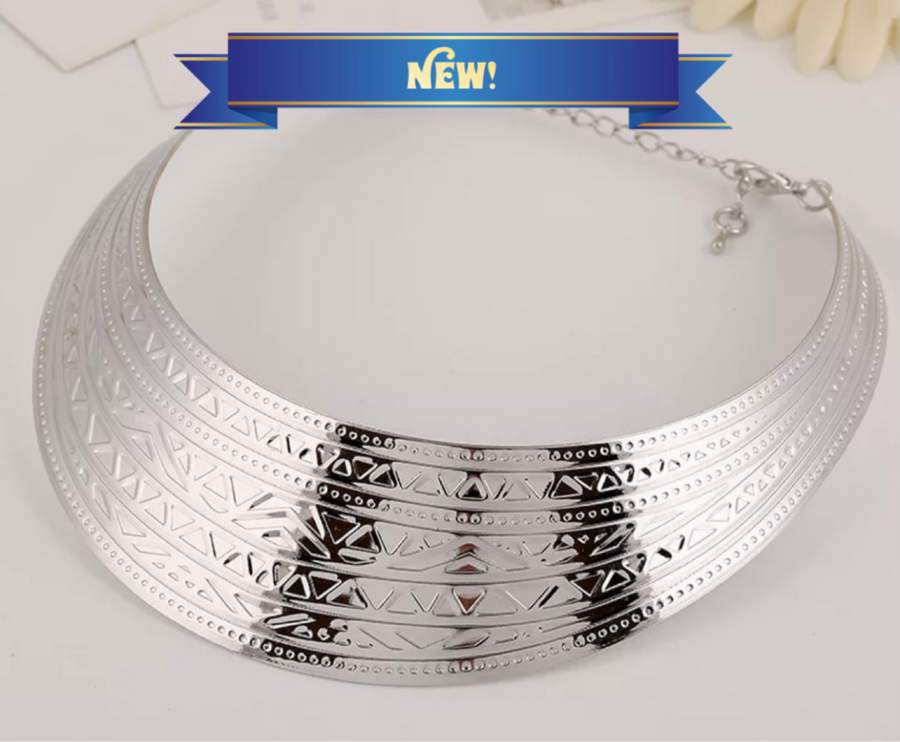 Viking Goddess Collar Choker Golden or Silver Zinc Alloy Statement Necklace