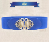 Pretty Retro Blue Stretch Belt w/ Opal & Gold Buckle Fits 24"- 41" Waist