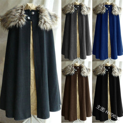 Vikings Vintage Black Blue Brown Gray or Navy Cape Polyester w/ Fur Collar Cloak