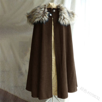 Vikings Vintage Black Blue Brown Gray or Navy Cape Polyester w/ Fur Collar Cloak