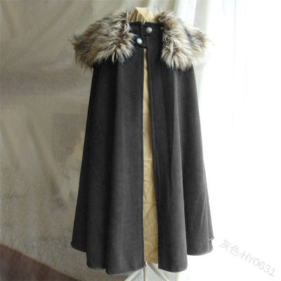 Vikings Vintage Black Blue Brown Gray or Navy Cape Polyester w/ Fur Collar Cloak