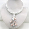 Cascade of Freshwater Pearls Pink, Gray & Silver 7.5” Necklace