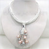 Cascade of Freshwater Pearls Pink, Gray & Silver 7.5” Necklace