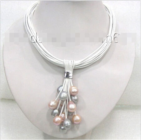 Cascade of Freshwater Pearls Pink, Gray & Silver 7.5” Necklace