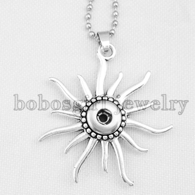 Sun Snap Button Silver Zinc Necklace Use 12mm Snap Buttons