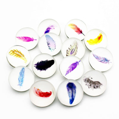 Colorful Feather 10 Pieces Glass Snap Buttons Fit 18 mm Snap Button Jewelry