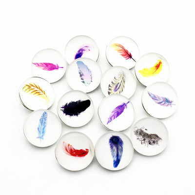 Colorful Feather 10 Pieces Glass Snap Buttons Fit 18 mm Snap Button Jewelry