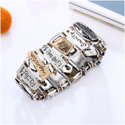 Inspirational Words Elastic Zinc Gold & Silver Bracelet