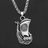 Dragon Longboat Silver Stainless Pendant w/ Wheat Necklace