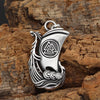 Dragon Longboat Silver Stainless Pendant w/ Wheat Necklace