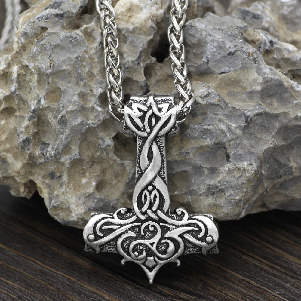 Ornate Viking Art  Large Thor Hammer Zinc Silver or Bronze w/ Chain or Leather Necklace