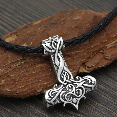 Ornate Viking Art  Large Thor Hammer Zinc Silver or Bronze w/ Chain or Leather Necklace